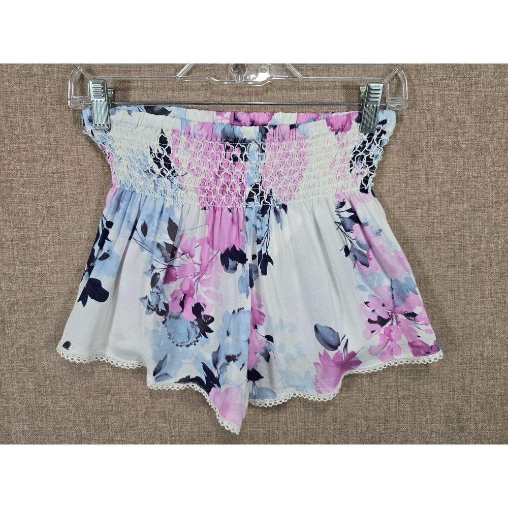 Indigo Rein Floral Smocked Waist Shorts Women's Medium Juniors Boho Rayon Pastel
